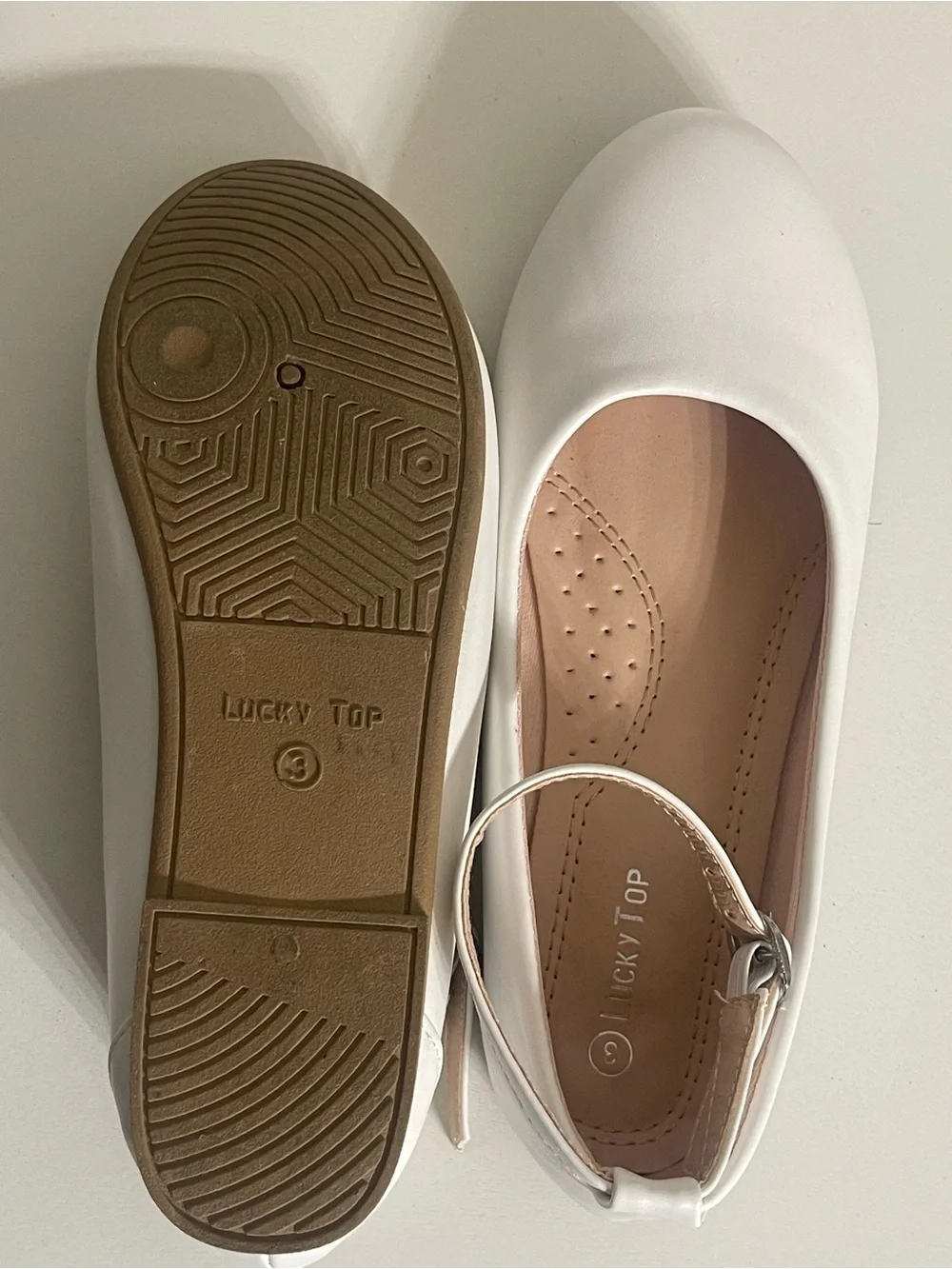 Lucky Top Girls White Mary Jane Ankle Strap Dress Flats Size‎ 3